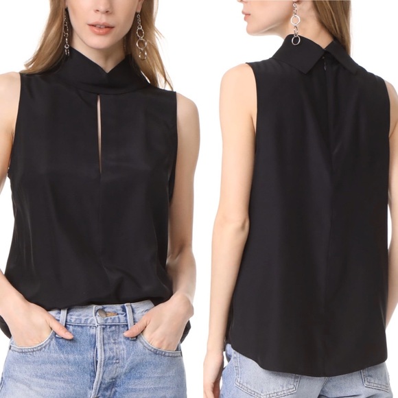 Frame Denim Tops - Frame Mock Neck Black Silk sleeveless blouse sz XS